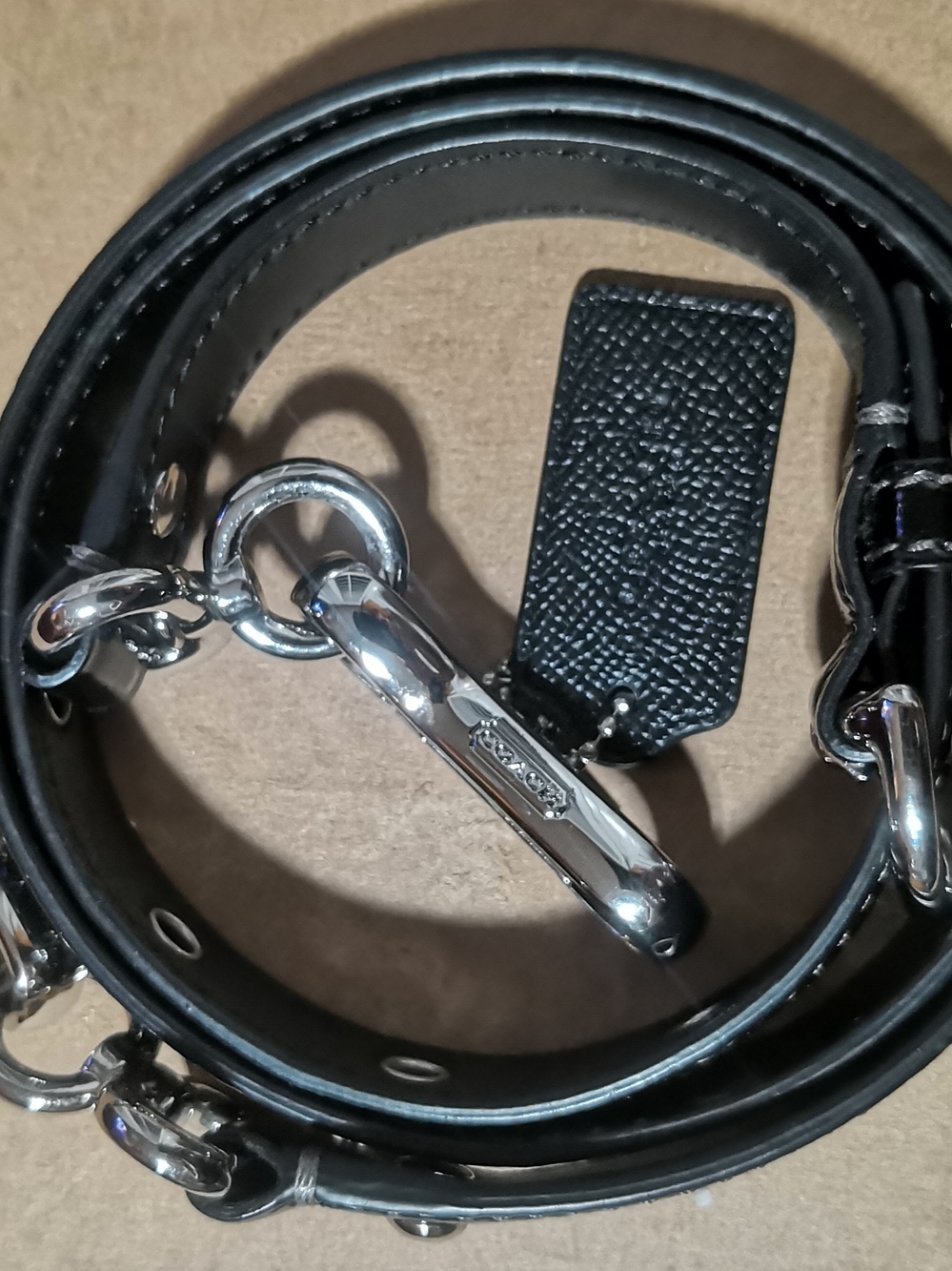 Coach Black Leather Patent Strap & Tag Excellent Condition FIRM PRICE